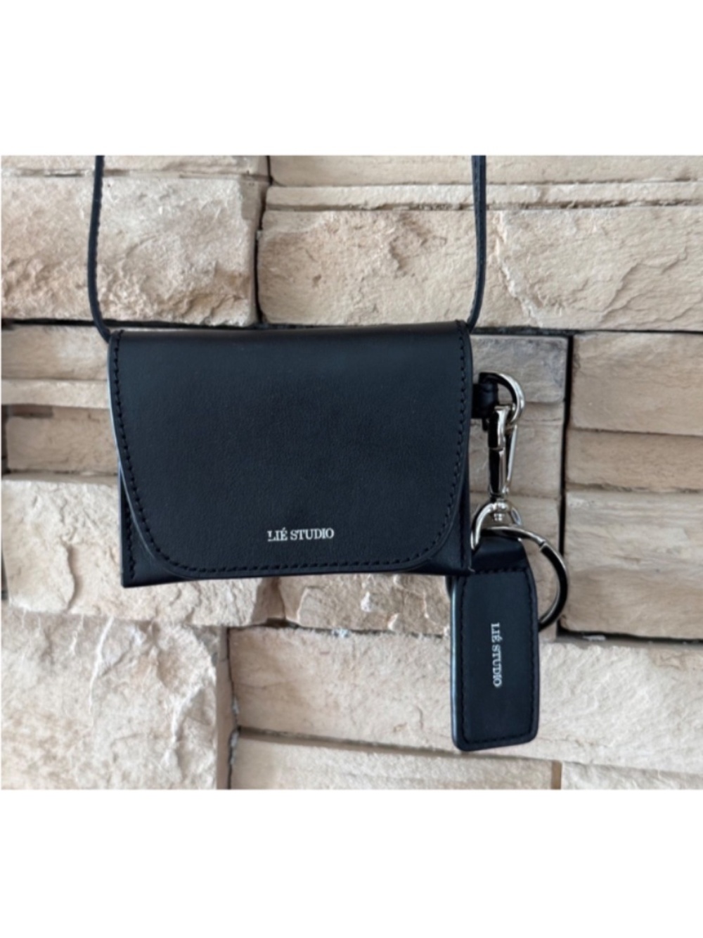 Lie Studio Black Leather Stella Wallet and Gaby Keychain
